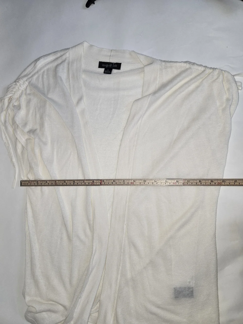 Lightweight Cream Short-Sleeve Open Cardigan Sweater Ruched Shoulders Women's XL